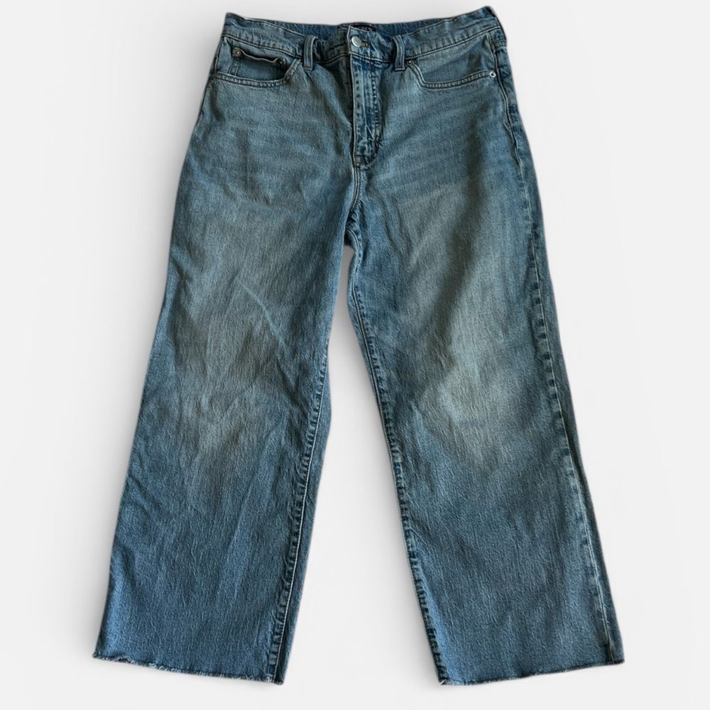 JCREW Factory Re-Imagined Classic High Rise Wide Leg Slim Blue Raw Hem Jeans 30